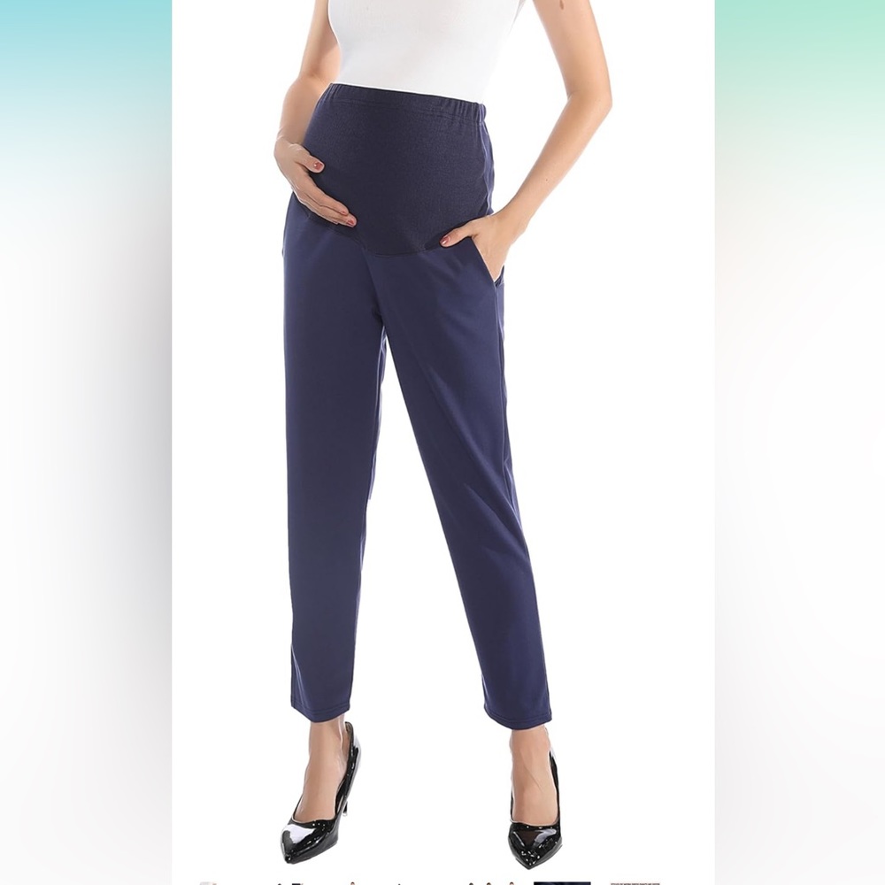 Navy Maternity Pants Comfortable Stretch Over-Bump Ankle Length Size XL